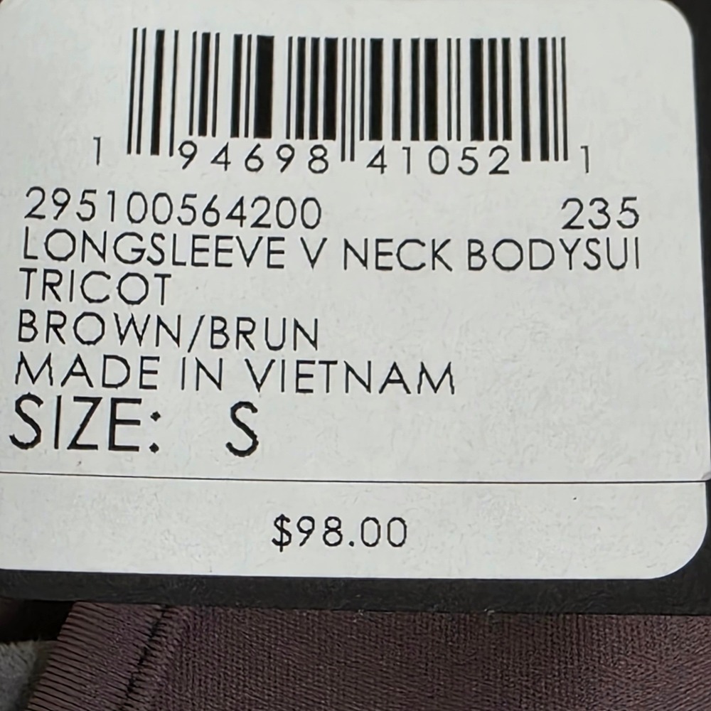 Club Monaco Long Sleeve V Neck Bodysuit Women Small Tricot Brown New - Picture 3 of 6